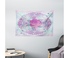 Psychedelic Rose Mandala Wide Tapestry