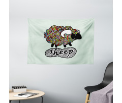 Hipster Doodle Fun Sheep Wide Tapestry