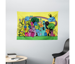 Hand Drawn Crazy Doodle Wide Tapestry