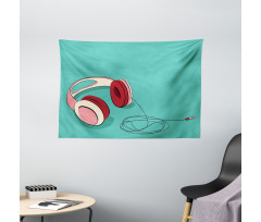 Cool Pink Retro Earphones Wide Tapestry