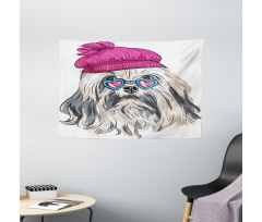 Lowchen Dog Glasses Hat Wide Tapestry