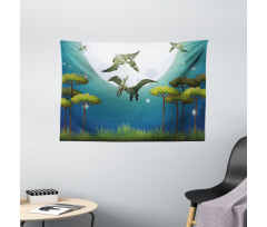 Flying Cartoon Animals Wide Tapestry