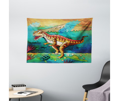 Colorful Velociraptor Wide Tapestry