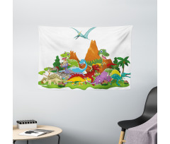 Funny Creatures Trees Wide Tapestry