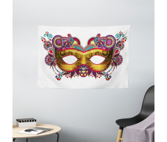 Ornate Yellow Mask Wide Tapestry