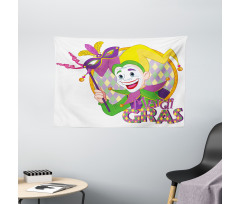 Cartoon Jester Mask Wide Tapestry