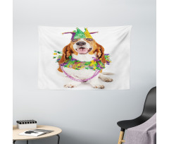 Happy Dog Jester Hat Wide Tapestry