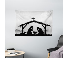 Black Silhouette Barn Sheep Wide Tapestry