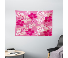 Pink Hibiscus Butterflies Wide Tapestry