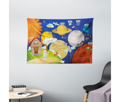 Cartoon Outer Space Wide Tapestry