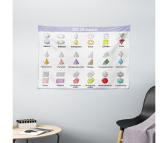 3D Shapes School Theme Wide Tapestry