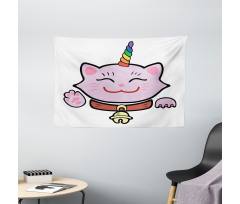 Pink Maneki Neko Wide Tapestry