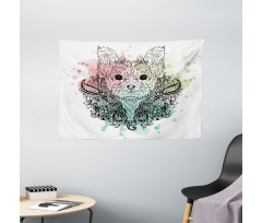 Dog Sketch Flowers Wide Tapestry