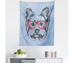 Hipster Mikrofiber Duvar Halısı Kırmızı Gözlüklü Köpek