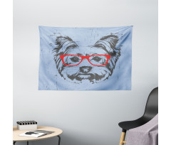 Fun Portrait Red Glasses Wide Tapestry