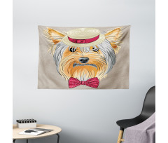 Hipster Gentleman Dog Wide Tapestry