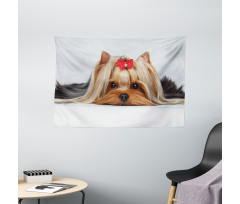 Lying Dog Ribbon Love Wide Tapestry