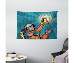 Astronaut Holds Beer Wide Tapestry