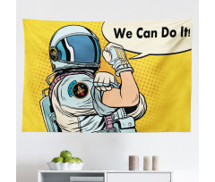 Pop Art Mikrofiber Geniş Duvar Halısı Retro Astronot We Can Do It