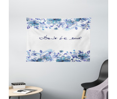 Blue Flowers Leaves Wide Tapestry