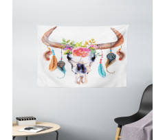 Bull Skull Boho Plant Wide Tapestry