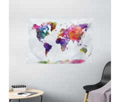 Colorful World Map Wide Tapestry