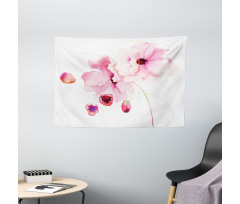 Pink Flower Petals Wide Tapestry