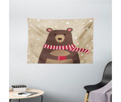 Bear Red Scarf Wide Tapestry