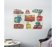 Colorful Suitcases Wide Tapestry