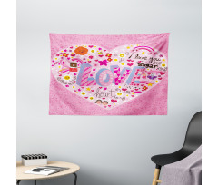 I Love You Sugar Heart Wide Tapestry