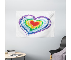 Nested Rainbow Heart Wide Tapestry