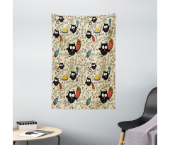 Hungry Owls Eating Tapestry