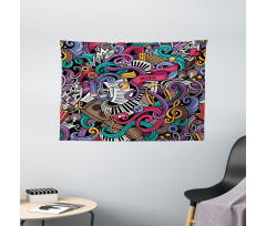 Music Theme Instruments Wide Tapestry