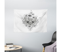 Hand Drawn Cat Image Wide Tapestry