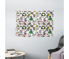 Christmas Cartoon Wide Tapestry