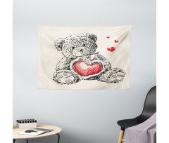 Detailed Teddy Bear Wide Tapestry