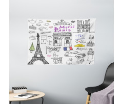 Eiffel Tower Beret Taxi Wide Tapestry