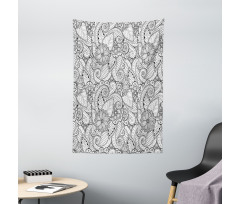 Monochrome Doodle Flora Tapestry