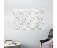 Sleeping Colorful Cat Wide Tapestry