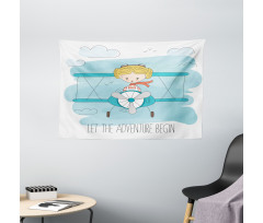 Girl on Plane Wide Tapestry