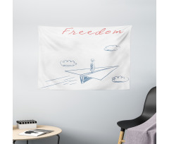 Paper Plane Sketch Wide Tapestry