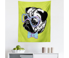 Pug Köpek Mikrofiber Duvar Halısı Mavi Mor Gözlüklü Sevimli Yüzlü Hayvan