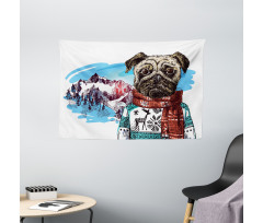 Sketch Style Dog Doodle Wide Tapestry