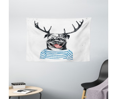 Dog with Antlers Surreal Wide Tapestry
