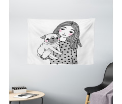 Girl Holding Her Pug Love Wide Tapestry