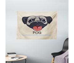 Cartoon Pug Caricature Wide Tapestry