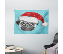 Dog with Santa Hat X-Mas Wide Tapestry