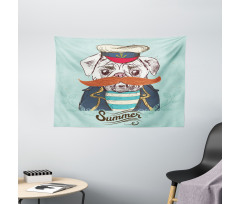 Captain Dog with Hat Jacket Wide Tapestry