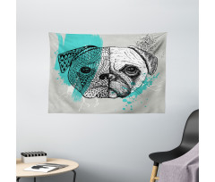 Hand Drawn Head of a Dog Wide Tapestry