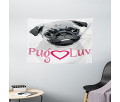 Pug Love Image Grey Wide Tapestry